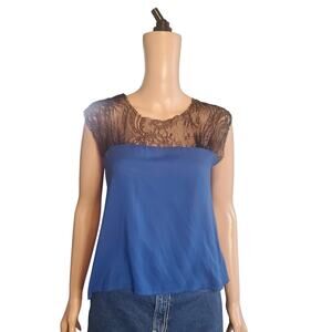 Patterson J. Kinkaid Size XS Blue Andy Lace Voile Sleeveless Blouse